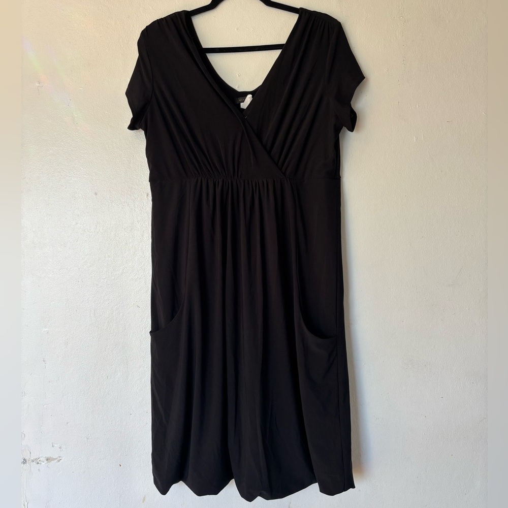 Mariage Black Midi Dress, Faux Wrap Style, Maternity, Size Large